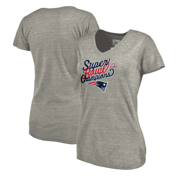 New England Patriots Pro Line by Fanatics Branded Women's Super Bowl LI Champions Scripted V-Neck T-Shirt - Heathered Gray